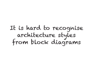 It is hard to recognise
architecture styles
from block diagrams
 