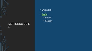 METHODOLOGIE
S
• Waterfall
• Agile
• Scrum
• Kanban
 