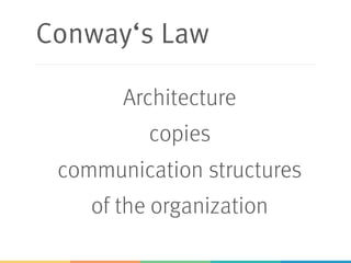 Conway‘s Law
Architecture
copies
communication structures
of the organization
 