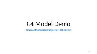 C4 Model Demo
https://structurizr.com/public/21#Context
23
 