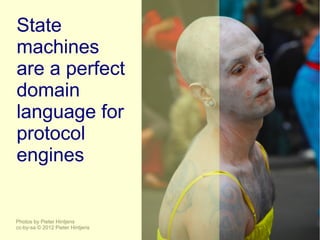 State
machines
are a perfect
domain
language for
protocol
engines


Photos by Pieter Hintjens
cc-by-sa © 2012 Pieter Hintjens
 