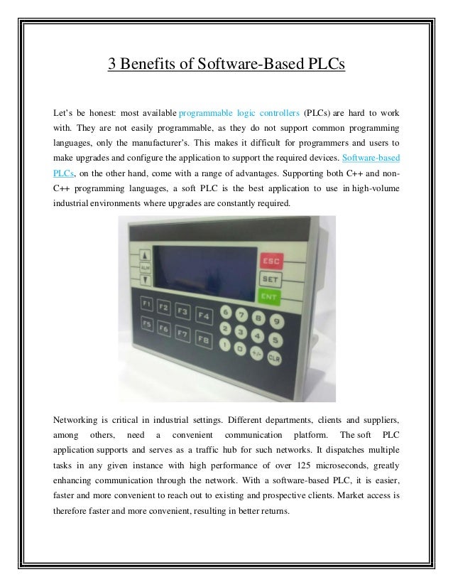 Software based plc, benefits