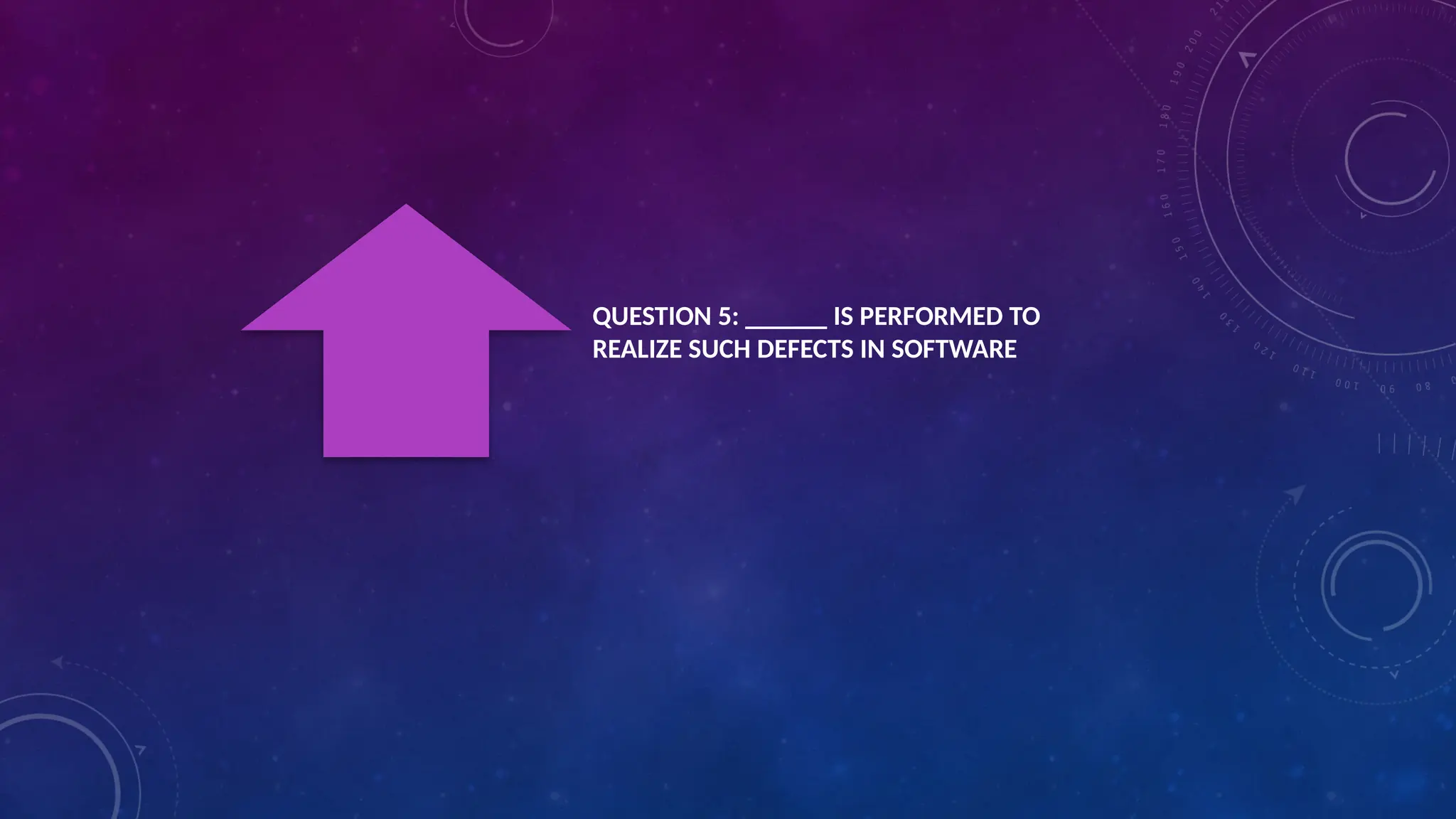 QUESTION 5: ______ IS PERFORMED TO
REALIZE SUCH DEFECTS IN SOFTWARE
 