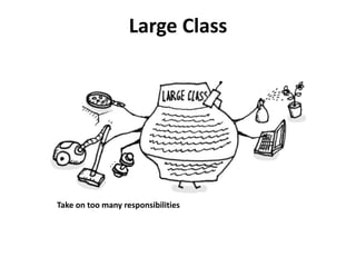 Large Class
Take on too many responsibilities
 