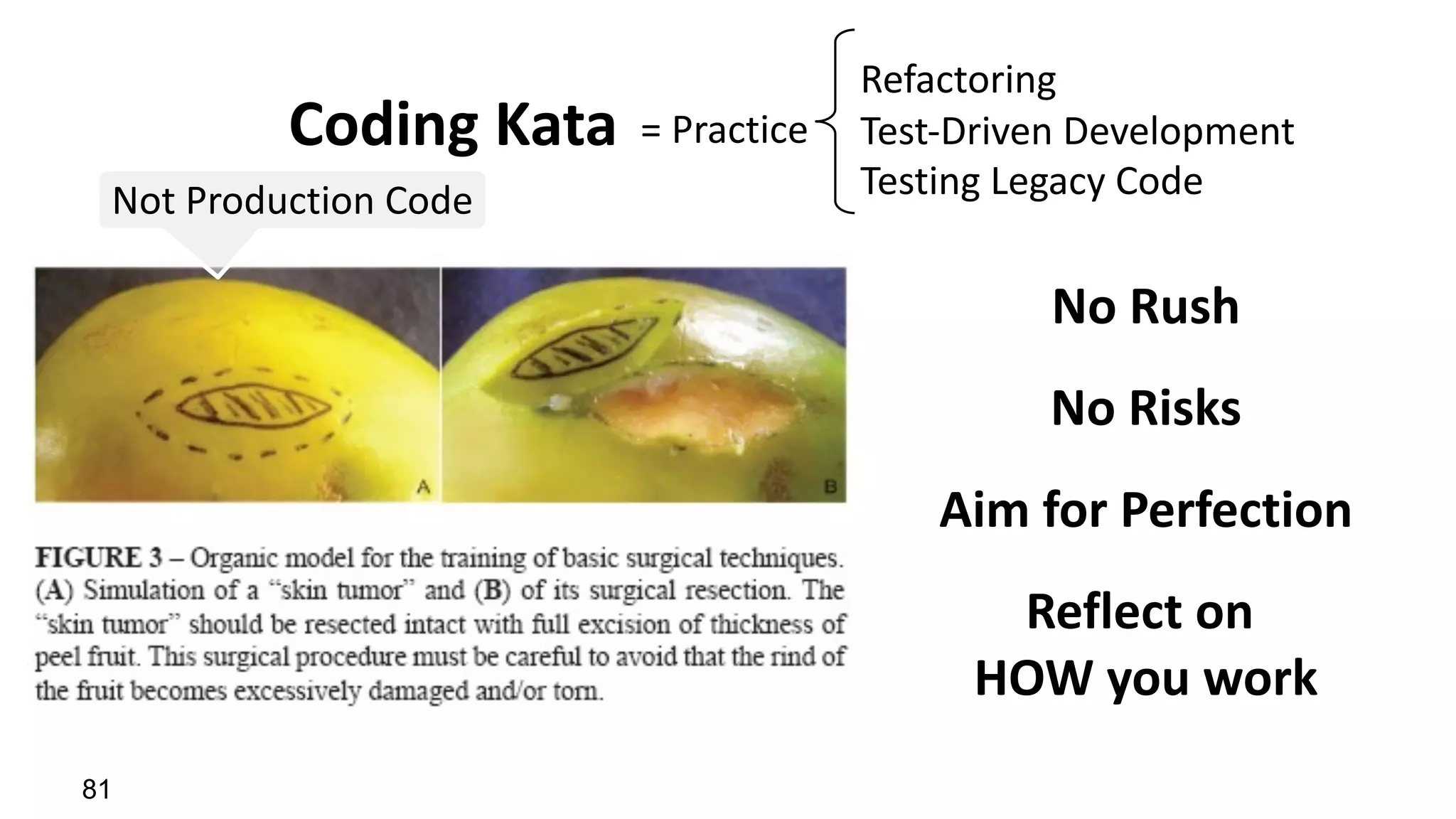 VictorRentea.ro
81
81
Coding Kata
No Rush
No Risks
Aim for Perfection
Reflect on
HOW you work
= Practice
Not Production Code
Refactoring
Test-Driven Development
Testing Legacy Code
 
