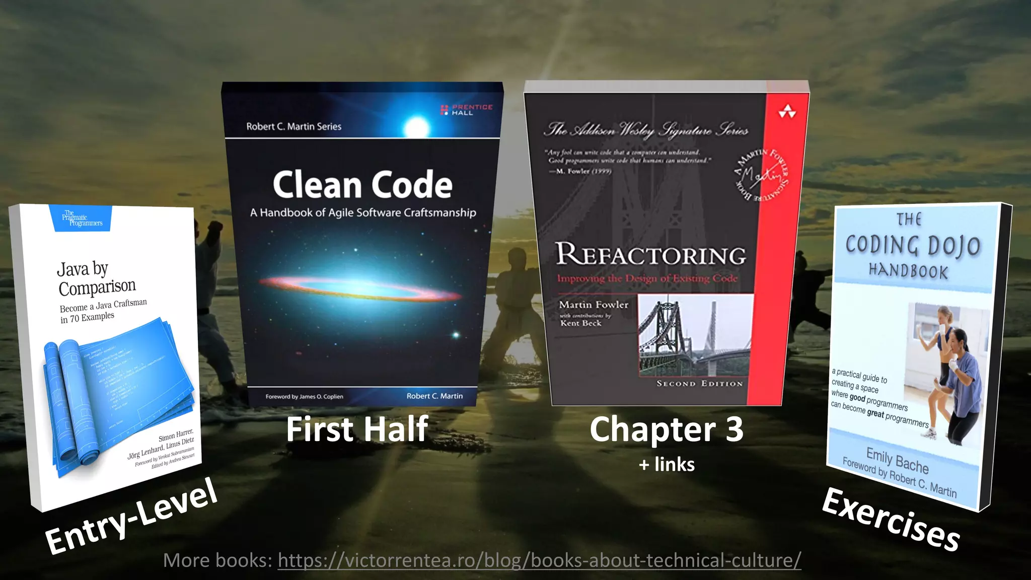 VictorRentea.ro
105
First Half Chapter 3
+ links
Exercises
Entry-Level
More books: https://victorrentea.ro/blog/books-about-technical-culture/
 
