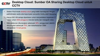 Desktop Cloud: Sumber OA Sharing Desktop Cloud untuk
CCTV
• Sistem Pool-mode desktop cloud yang boleh berintegrasi dengan
...