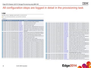 © 2014 IBM Corporation
Edge 2014 Session sSV19: Storage Provisioning using IBM VSC
All configuration steps are logged in detail in the provisioning task
25
 