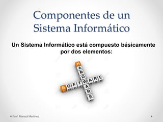 Componentes de un
Sistema Informático
Un Sistema Informático está compuesto básicamente
por dos elementos:
Prof. Marisol Martínez
 