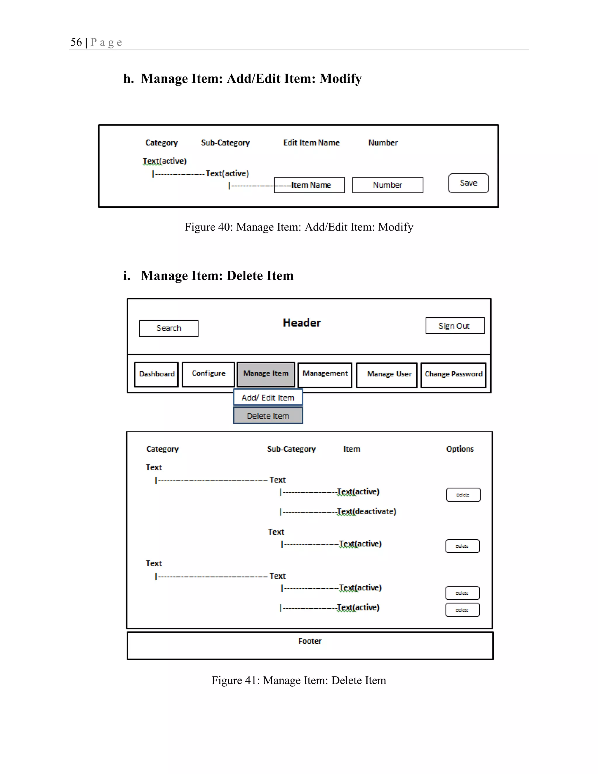 56 | P a g e
h. Manage Item: Add/Edit Item: Modify
Figure 40: Manage Item: Add/Edit Item: Modify
i. Manage Item: Delete Item
Figure 41: Manage Item: Delete Item
 