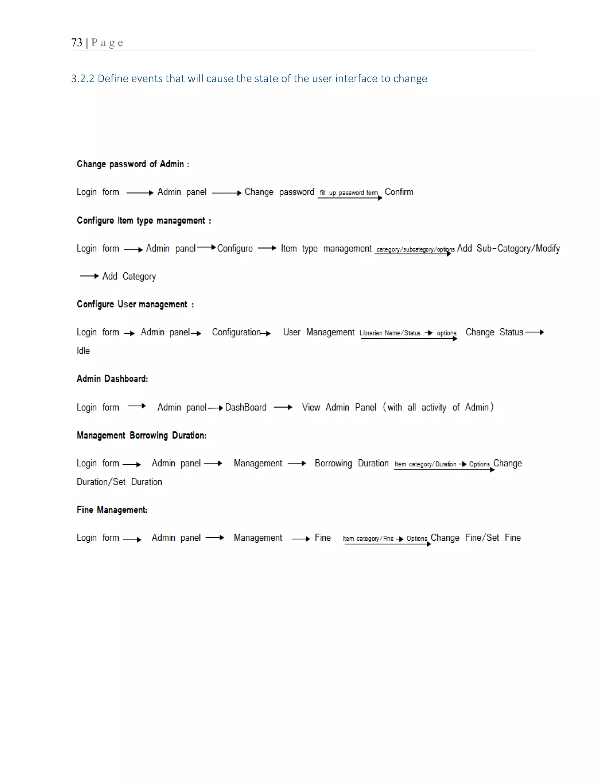 73 | P a g e
3.2.2 Define events that will cause the state of the user interface to change
 