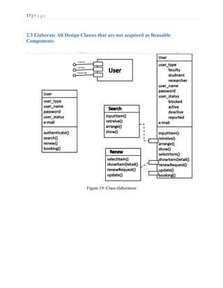 17 | P a g e
2.3 Elaborate All Design Classes that are not acquired as Reusable
Components
Figure 19: Class elaboration
 