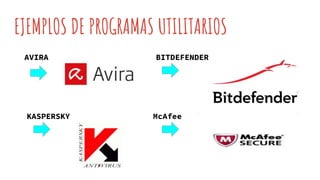 EJEMPLOS DE PROGRAMAS UTILITARIOS
AVIRA
KASPERSKY
BITDEFENDER
McAfee
 