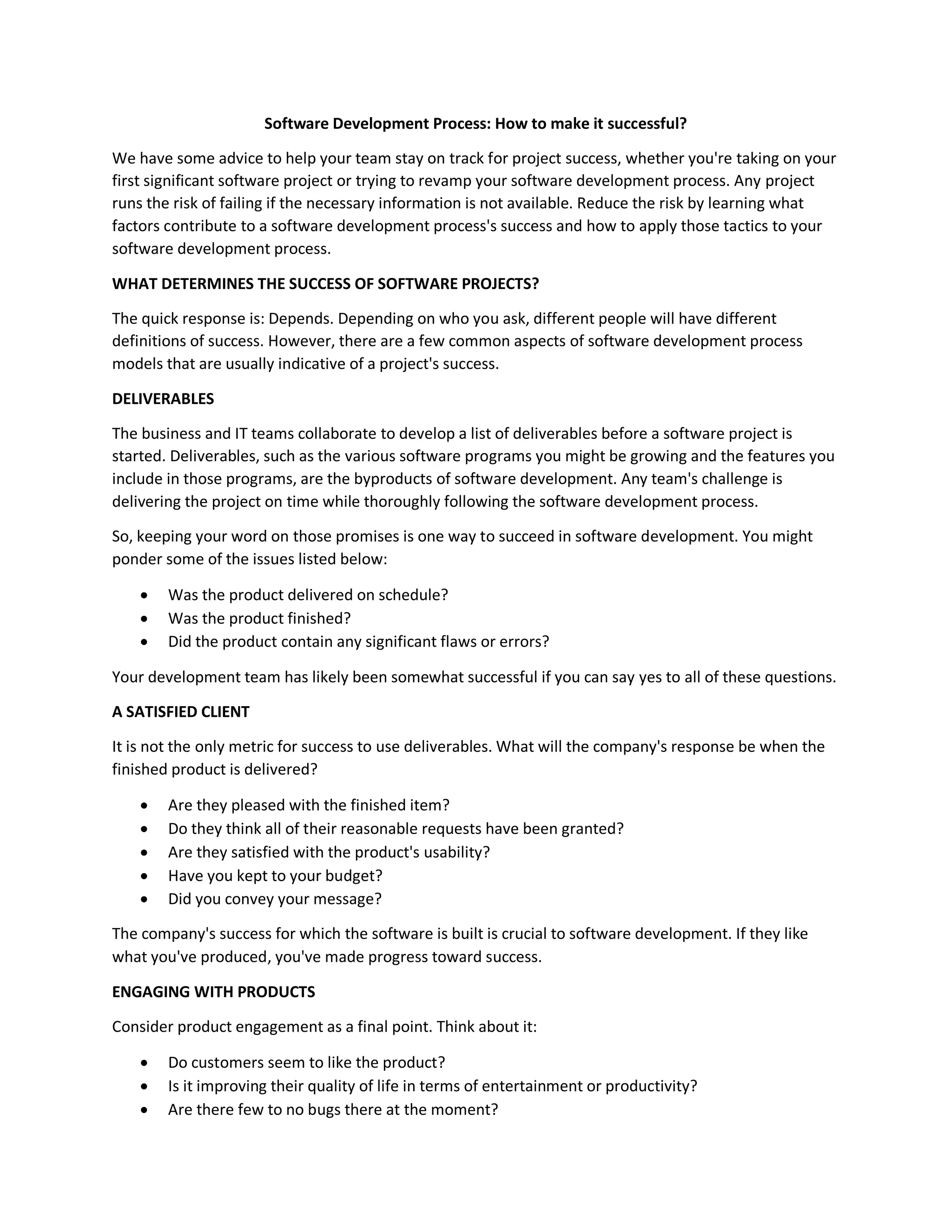 Software Development Process, How to Make it Successful.pdf | Operating ...