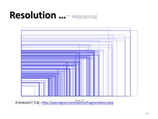 Resolution …
※Android有多亂: http://opensignal.com/reports/fragmentation.php
Resolution…
40
 