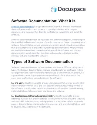 Software Documentation : What it Is | PDF | Operating Systems ...