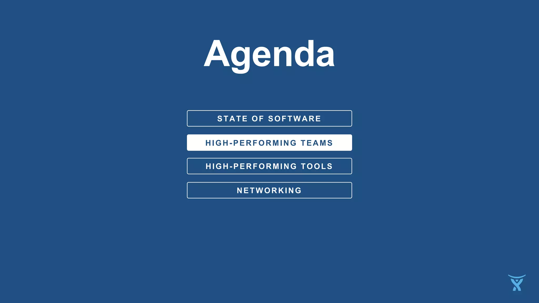 HIGH PERFORMING TEAMS
STATE OF SOFTWARE
HIGH-PERFORMING TOOLS
Agenda
NETWORKING
HIGH-PERFORMING TEAMS
 