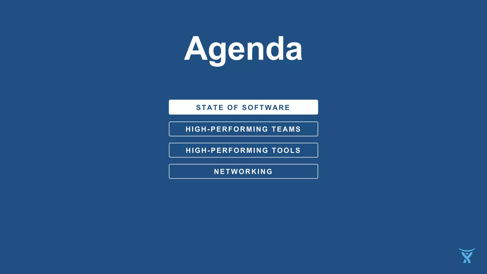 HIGH-PERFORMING TEAMS
STATE OF SOFTWARE
HIGH-PERFORMING TOOLS
Agenda
NETWORKING
STATE OF SOFTWARE
 