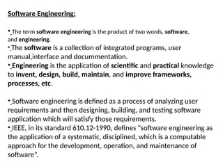 Software Engineering Unit 1 PowerPoint presentation For AKTU University ...