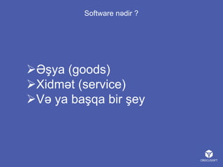 Software nədir ?

Əşya (goods)
Xidmət (service)
Və ya başqa bir şey

 