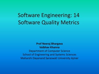 Software engineering 14 software quality metrics | PPT