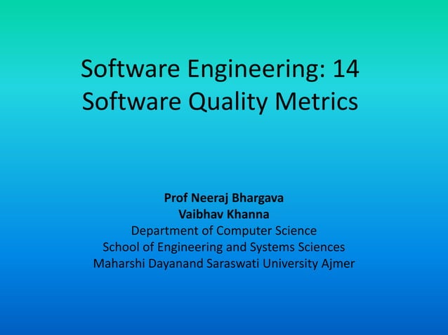 Software engineering 14 software quality metrics | PPT