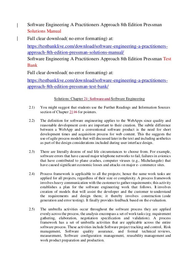 Software engineering a practitioners approach 8th edition pressman so…