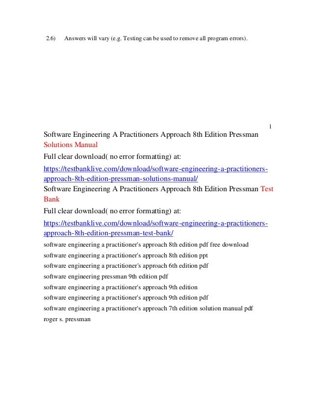 Software Engineering A Practitioners Approach 8th Edition Pressman So