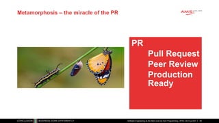 PR
Pull Request
Peer Review
Production
Ready
Metamorphosis – the miracle of the PR
Software Engineering as the Next Level Up from Programming | APAC GB Tour 2021 46
 