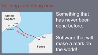 Building something new
Something that
has never been
done before.
Software that will
make a mark on
the world!
 