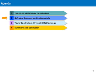 13
2 Software Engineering Fundamentals
Agenda
1 Instructor and Course Introduction
4 Summary and Conclusion
3 Towards a Pattern-Driven SE Methodology
 