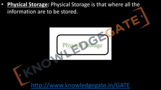 http://www.knowledgegate.in/GATE
• Physical Storage: Physical Storage is that where all the
information are to be stored.
 