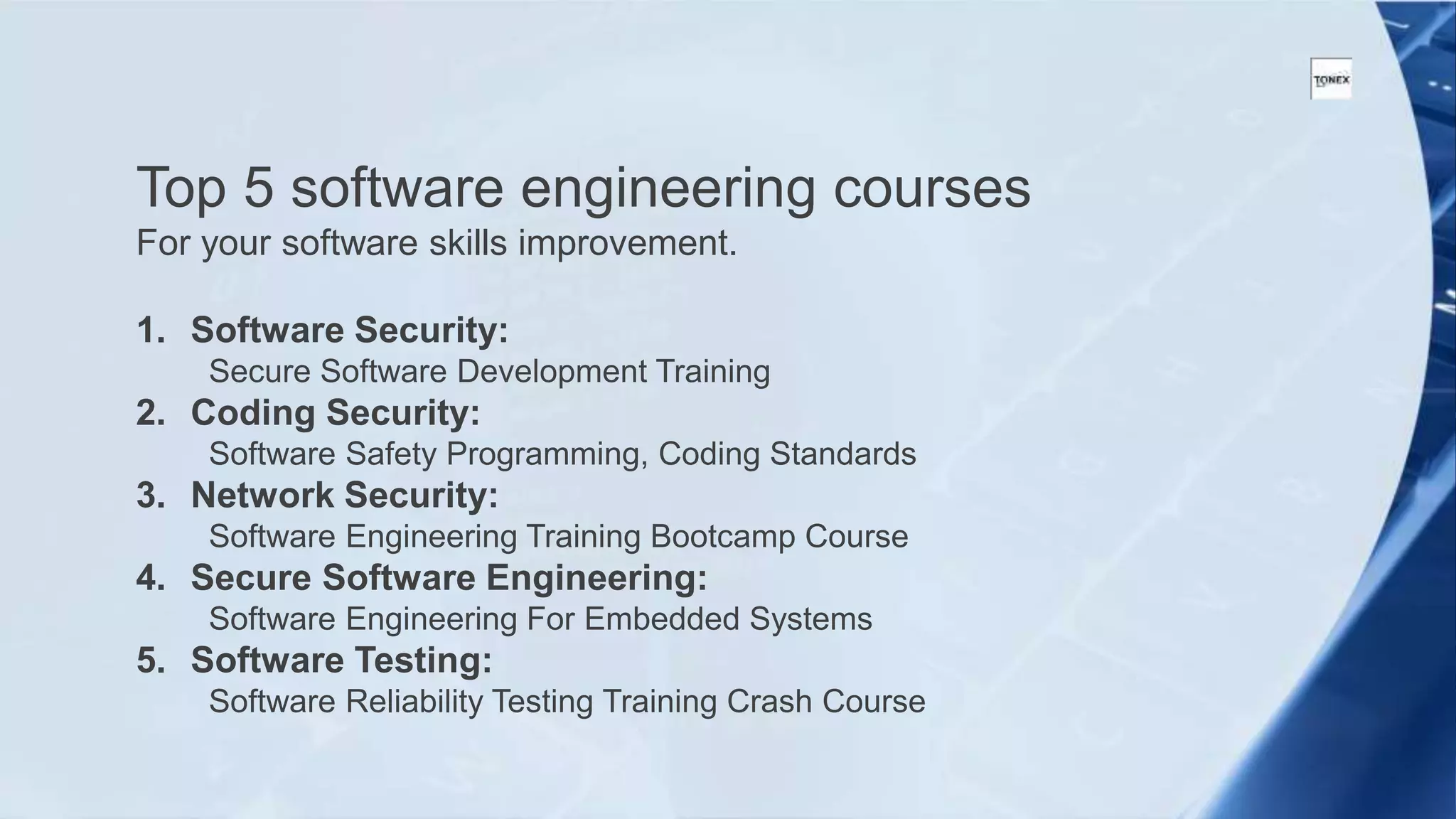 Tonex "Software Engineering Training" Top 5 Courses For Cybersecurity ...