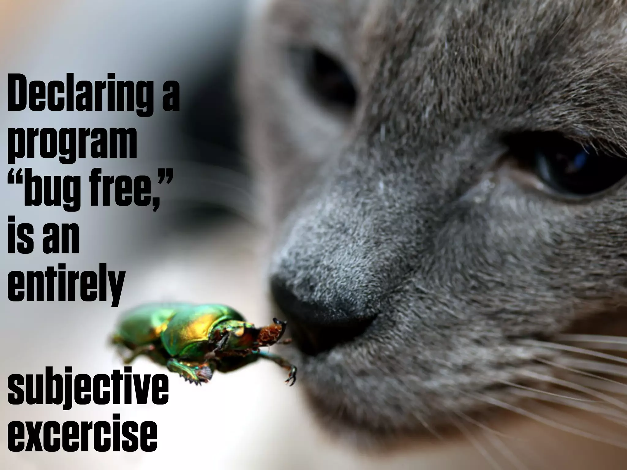 Declaring a
program
“bug free,”
is an
entirely
subjective
excercise
 