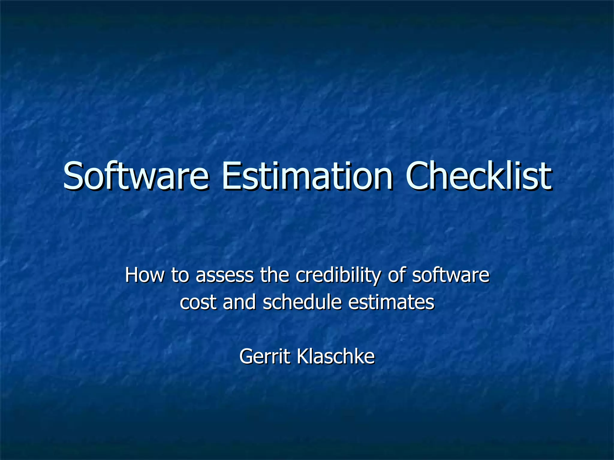 Software Estimation Checklist | PPT