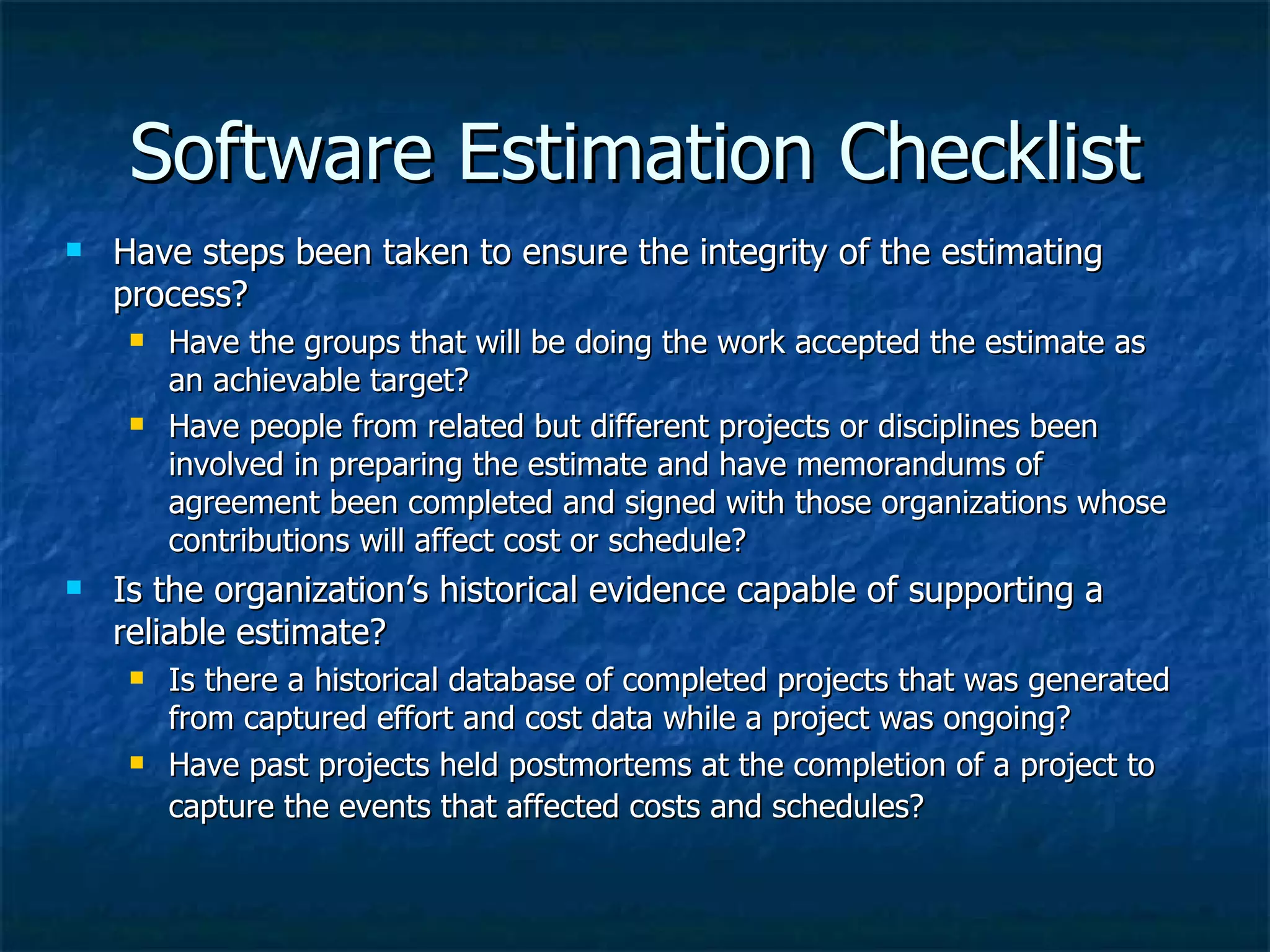 Software Estimation Checklist | PPT