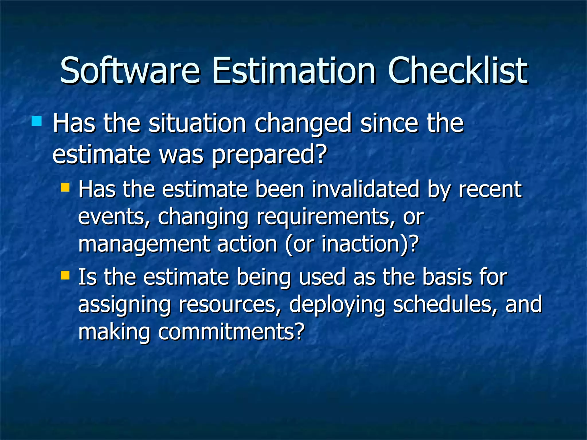 Software Estimation Checklist | PPT