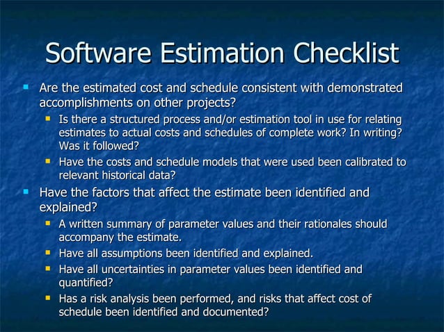 Software Estimation Checklist | PPT