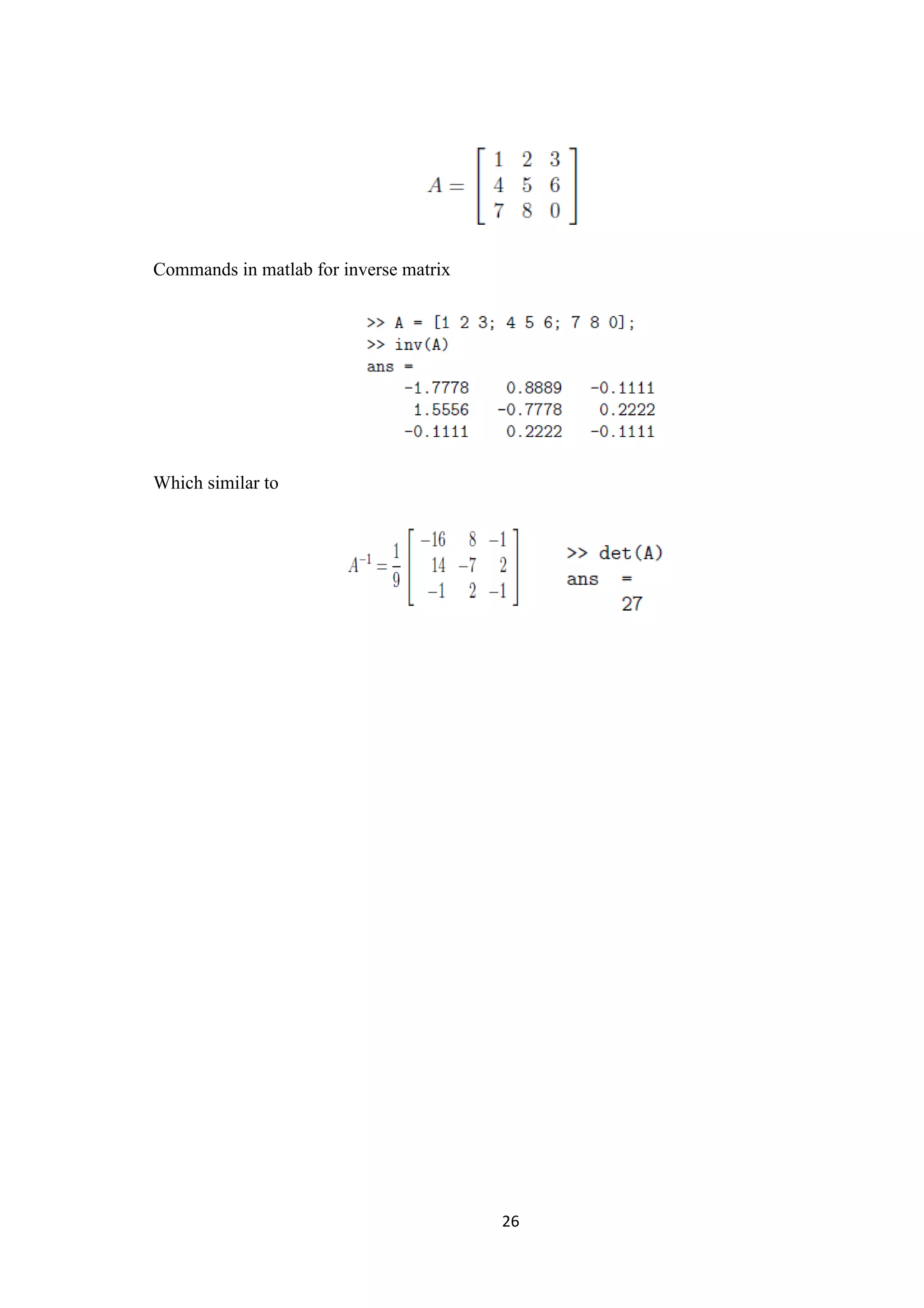 26 Commands in matlab for inverse matrix Which similar to 