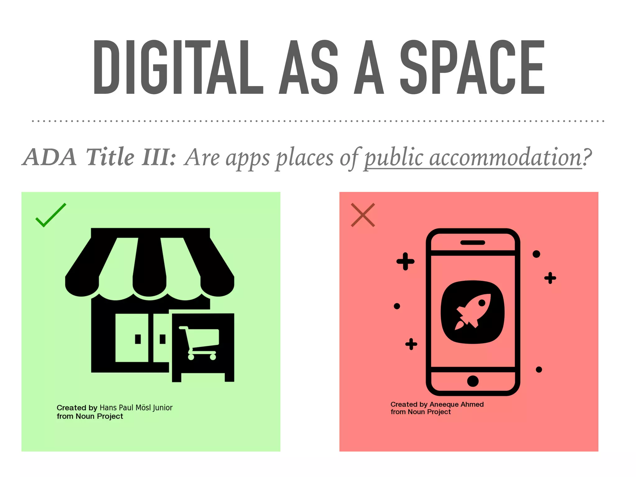 DIGITAL AS A SPACE
ADA Title III: Are apps places of public accommodation?
 