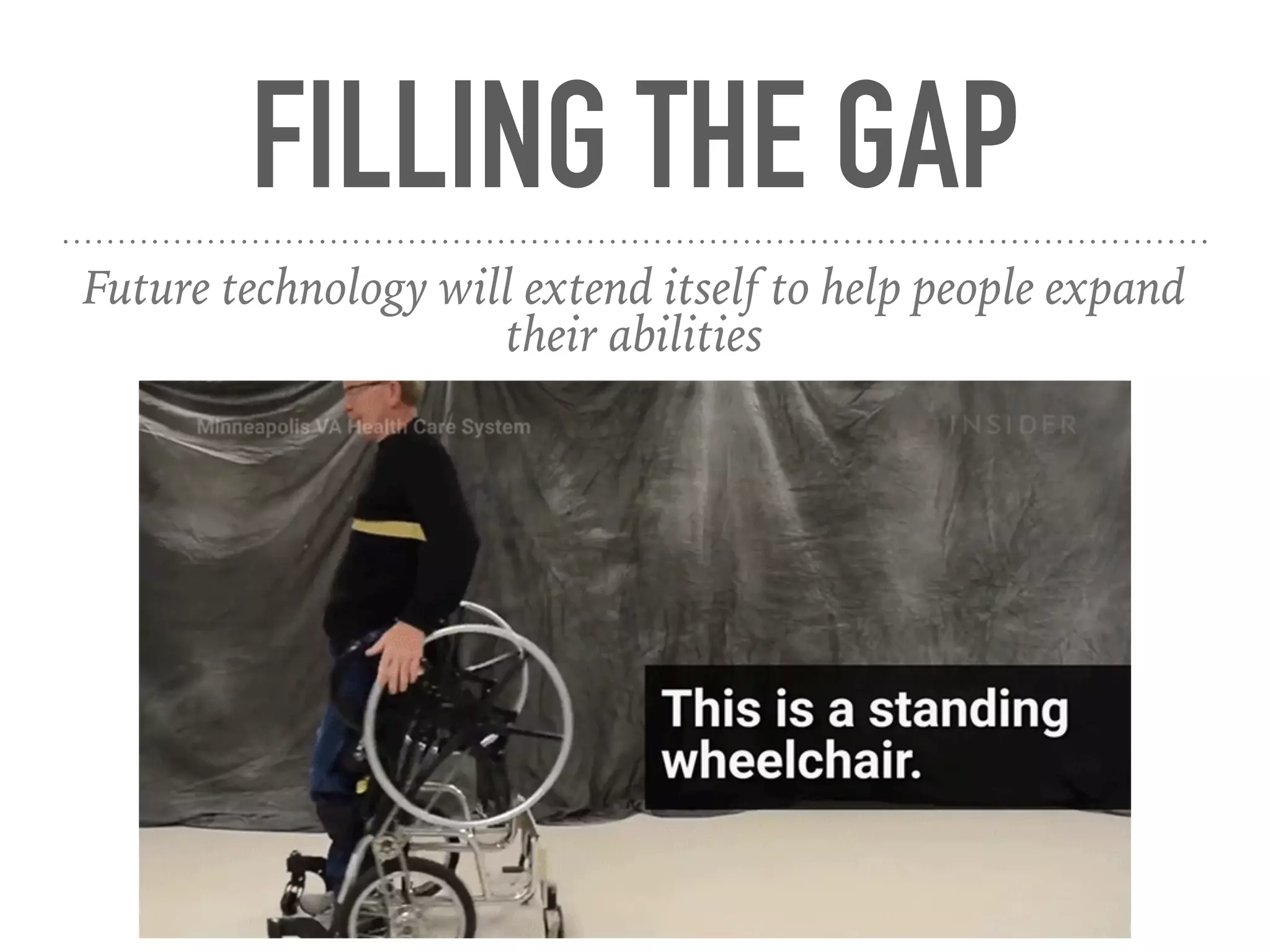 FILLING THE GAP
Future technology will extend itself to help people expand
their abilities
 