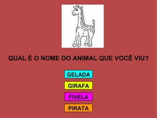 QUAL É O NOME DO ANIMAL QUE VOCÊ VIU? GELADA PIRATA FIVELA GIRAFA 