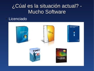 ¿Cúal es la situación actual? -
           Mucho Software
●   Licenciado
 