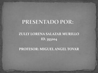 ZULLY LORENA SALAZAR MURILLO
ID. 353204
PROFESOR: MIGUEL ANGEL TOVAR
 