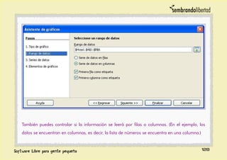 También puedes controlar si la información se leerá por filas o columnas. (En el ejemplo, los
datos se encuentran en columnas, es decir, la lista de números se encuentra en una columna.)
128
 