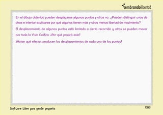 En el dibujo obtenido pueden desplazarse algunos puntos y otros no. ¿Pueden distinguir unos de
otros e intentar explicarse por qué algunos tienen más y otros menos libertad de movimiento?
El desplazamiento de algunos puntos está limitado a cierto recorrido y otros se pueden mover
por toda la Vista Gráfica. ¿Por qué pasará esto?
¿Notan qué efectos producen los desplazamientos de cada uno de los puntos?
138
 
