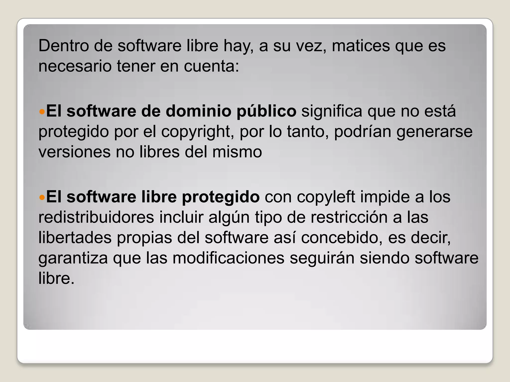 Definición de software libreEl software libre es aquel que puede ser distribuido, modificado, copiado y usado; por lo tanto, debe venir acompañado del código fuente para hacer efectivas las libertades que lo caracterizan.
