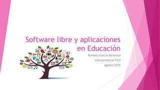 Software libre y aplicaciones
en Educación
Romero García Berenice
Intersemestral FCH
Agosto 2015
 