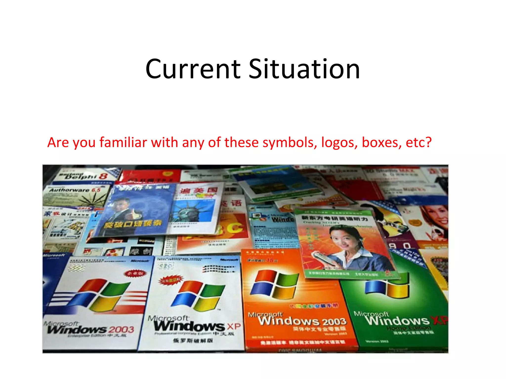 Current Situation

Are you familiar with any of these symbols, logos, boxes, etc?
 