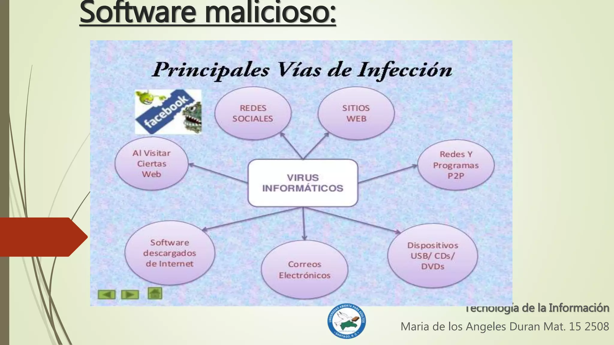 Software malicioso:
Tecnología de la Información
Maria de los Angeles Duran Mat. 15 2508
 